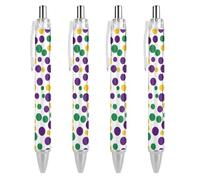 Mardi And The Gras Dot Pattern Penna a sfera retrattile inchiostro nero punta a sfera 0,5 mm scrittura liscia note prendere appunti accessori per ufficio 4 PCS