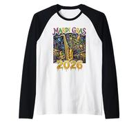 Mardi Gras 2026 Jazz New Orleans Sassofono Masquerade Art Maglia con Maniche Raglan