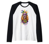 Mardi Gras American Water Spaniel Dog Mask e Perline Maglia con Maniche Raglan