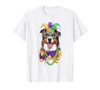 Mardi Gras Australian Shepherd Dog Maschera e Perline Maglietta