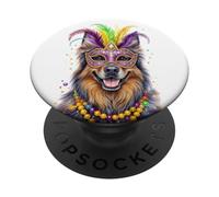 Mardi Gras Belgian Tervuren Dog PopSockets PopGrip Adesivo