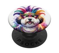 Mardi Gras Coton de Tulear Dog Opere d'arte PopSockets PopGrip Adesivo