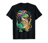 Mardi Gras Dinosaur T-Rex Sassofono Jazz Music Cajun NOLA Maglietta