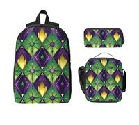Mardi Gras Fleur De Lis - Zaino per ragazze e ragazzi, con borsa per il pranzo, astuccio colorato a zigzag, 3 pezzi, borse per la scuola, isolanti, regali per donne e uomini