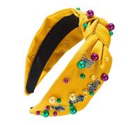 Mardi Gras Headband, Rhinestone Jeweled Carnival Headband, Wide Knot Thick Hairband, Pearl and Cloth Material, Perfect for Weddings, Birthdays, and Parades, 5.51 X 7.48 Inches