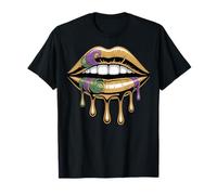 Mardi Gras Labbra Drip Bacio Morso Sexy Nero Donne NOLA Cajun Maglietta