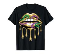 Mardi Gras Labbra Drip Bacio Morso Sexy Nero Donne NOLA Cajun Maglietta