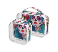 Mardi Gras Mexico Skulls Trucco e articoli da toeletta TSA Approvato Borsa per il trucco trasparente Small Airport Airline Compliant