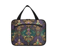 Mardi Gras Viola Verde Appeso Travel Makeup Bag per le Donne con Gancio, Designer Essentials Toiletry Organizer per le Donne Must Hotel Bolsa para maquillaje L