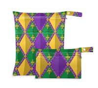 Mardi Gras Viola Verde Giallo Diamanti prop1 Borsa Bagnata Pannolino Confezione da 2 Pezzi Essenziali da Viaggio per Volare con Manici per Piscina