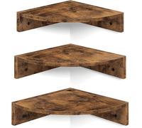 Mardili Set di 3 mensole angolari da parete, per riporre e esporre a parete, rustiche, in legno, per camera da letto, cucina, soggiorno, cameretta dei bambini e ufficio (marrone scuro)