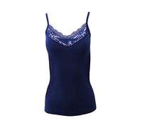 MaRe Canotta Intima Donna Canottiera Scollo a V con Pizzo Sottogiacca in 100% Puro Cotone Leggero Estivo Top Spalla Stretta 100% Made in Italy (Blu, 5/L)