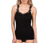 MaRe Canottiera Intima da Donna in 100% Puro Cotone Made in Italy Canotta Top Spalla Larga Spallina Stretta con Pizzo Nera Bianca Sottogiacca Elegante Anti-allergica Senza Cuciture Laterali
