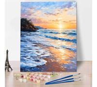 Mare Dipingere con i Numeri per Adulti, Quadri da Dipingere Numerati Tramonto Kit di Pittura a Olio su Tela Fai-da-Te per Bambini con Pennelli Pittura a Pigmento Acrilico Disegno 40x50 cm 6-P