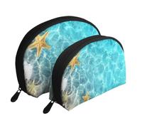 Mare estivo della spiaggia delle conchiglie delle stelle marine, Borsa per trucco a conchiglia Portamonete da donna Borsa da toilette piccola Borsa per cosmetici 2 pezzi