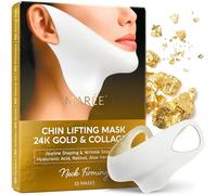 MAREE Maschera per sollevamento del mento V Line - Maschera per sollevamento viso e collo in oro 24 carati, doppia cinghia per il mento per dormire, riduttore di cerotti per le rughe del collo e