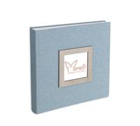 Mareli Album Fotografico 31X31 80 pagine con velina Copertina in tessuto di Lino Celeste con portafoto in legno in copertina