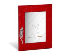 Mareli Cornice Portafoto Laurea da Tavolo, Similpelle stropicciata Rossa con Piuma in zama applicata, Adatta a Foto 13x18