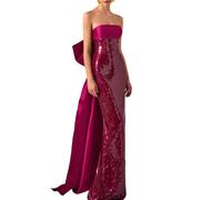 Marfil abito cerimonia con paillettes e fiocco magenta