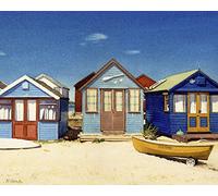 Margaret Heath, Beach Huts 3 Stampe su Tela, Poliestere, Multicolore, 40 x 50 cm
