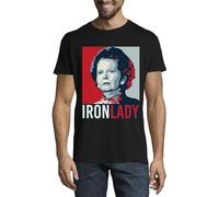 Margaret Thatcher Iron Lady Pop Art T-Shirt Girocollo da Uomo Nero X-Large