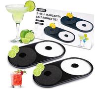 Margarita Salt Rimmer Set, confezione da 2 pezzi da bar sale e zucchero con spugna, set 2 in 1 per cocktail in vetro, lavabile in lavastoviglie, nero strumenti da bar per margarita mojito (nero)