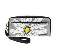 Margherita alla moda con grigio e giallo, Borsa per il trucco Borsa per cosmetici Borsa da viaggio portatile da toilette Astuccio in pelle per donne e ragazze
