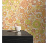A.S. Création Carta da parati retrò anni '70 con margherite gialle/verde/marrone/arancione/crema retrò chic 395355 8,50 m x 0,53 m incollare il muro