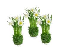 Margherite artificiali nel nido d'erba, 20 cm, set di 3 fiori artificiali, margherite, cespuglio di erba, decorazione pasquale, fiori primaverili, decorazione primaverile, decorazione per la