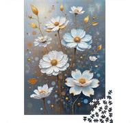 Margherite Bianche Puzzle 1000 Pezzi Carta per Adulti Foglie Dorate Gioco di Puzzle 1000 Pezzi Decorazione Casa Relax 70x50cm/1000pcs