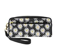 Margherite Fiori Fiori Floreali In Bianco E Nero Semplice, Borsa per il trucco Borsa per cosmetici Borsa da viaggio portatile da toilette Astuccio in pelle per donne e ragazze