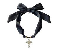 MarHermoso Collana girocollo da donna con ciondolo a forma di croce, alla moda, vintage, fatto a mano, gioiello regalo leopardato in seta, bandana, bohémien occidentale, Medio, Cristallo, Non pietra