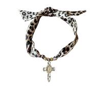 MarHermoso Collana girocollo da donna con ciondolo a forma di croce, alla moda, vintage, fatto a mano, gioiello regalo leopardato in seta, bandana, bohémien occidentale, Medio, Cristallo, Non pietra