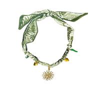MarHermoso Collana girocollo da donna in acciaio inox, ciondolo a forma di cuore, alla moda, vintage, fatto a mano, idea regalo, bandana in seta verde, bohémien occidentale, Medio, Placcato oro, Non