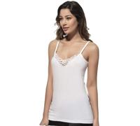 Maria Angel - Canotta da donna, tinta unita, in cotone, con bordo in pizzo sul collo bianco 48 IT/50 IT/X-Large