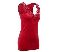 Maria Angel canottiera da donna in cotone tinta unita con spalline larghe, design del collo con bordi in pizzo, canotta camisole, Rosso, 42-44