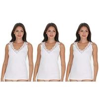 Maria Angel Lingerie Confezione da 3 canottiere da donna in cotone liscio con spalline larghe, design del collo con bordi in pizzo, canottiera cami tank 1010, Small