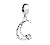Maria Fonte Bead Charm a Forma di Lettera C in Argento con Zirconia cubica, Compatibile con Le più Diffuse Marche di Braccialetti e collane.