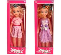 Maria Party Girl - Set di bambole alla moda, 2 abiti, vestito rosa con cuore e abito da festa viola, età 3+