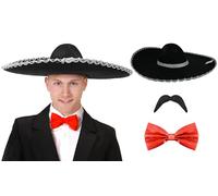 Mariachi Band - Set da uomo in stile messicano con papillon e baffi