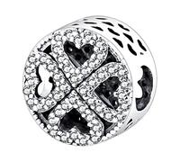 MariaFonte Bead CharmCompatibile Tutte Marche Quadrifoglio Cuori Compleanno Anniversario Pendente Ciondoli Originale Bead Argento 925 Mamma Portafortuna Cuore Famiglia Natale Donna