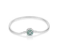 MariaFonte Bracciale Morbido Compatibile con Charm Tutte le Marche Clip Quadrifoglio con Zirconi Verde Donna Originale Pendente Ciondoli Base Braccialetti Fermo Catena Argento Gancio (18 cm)
