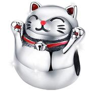 MariaFonte Charm Compatibile Tutte Marche Bracciali Bead Gatto Giapponese Maneki Neko Portafortuna Argento 925 Compleanno Anniversario Ciondoli Originale Amicizia Mamma Bead Cuore Natale