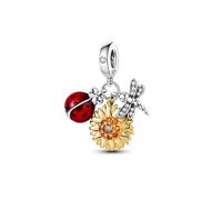 MariaFonte Charm Compatibile Tutte Marche Pendente Coccinella, Sole, Libellula Compleanno Anniversario Ciondoli Originale Argento 925 Mamma Bead Portafortuna Cuore Natale Zirconia