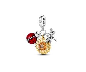 MariaFonte Charm Compatibile Tutte Marche Pendente Coccinella, Sole, Libellula Compleanno Anniversario Ciondoli Originale Argento 925 Mamma Bead Portafortuna Cuore Natale Zirconia
