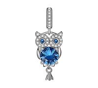 MariaFonte Charm Compatibile Tutte Marche Pendente Gufo Zirconia Blu Compleanno Anniversario Ciondoli Originale Bead Argento 925 Mamma Portafortuna Cuore Natale
