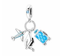 MariaFonte Charm Laurea Compatibile Tutte Marche Pendente Cappello Aereo Valigia Trolley Blu Azzurro Compleanno Anniversario Ciondoli Originale Bead Argento