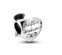 MariaFonte Charm Laurea Compatibile Tutte Marche Pendente Diploma Gufo Pergamena Cappello Libro Cuore Stella Compleanno Anniversario Ciondoli Originale Bead Argento
