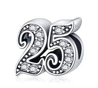 MariaFonte Charm New 2025 Compatibile Tutte Marche 25 Anni Compleanno Anniversario Ciondoli Originale Argento Mamma Bead Portafortuna Cuore Natale