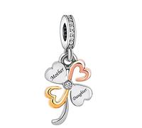 MariaFonte Charm New 2025 Compatibile Tutte Marche Quadrifoglio Madre Figlia Compleanno Anniversario Ciondoli Originale Argento 925 Mamma Bead Portafortuna Cuore Natale Perline Rosa Fucsia